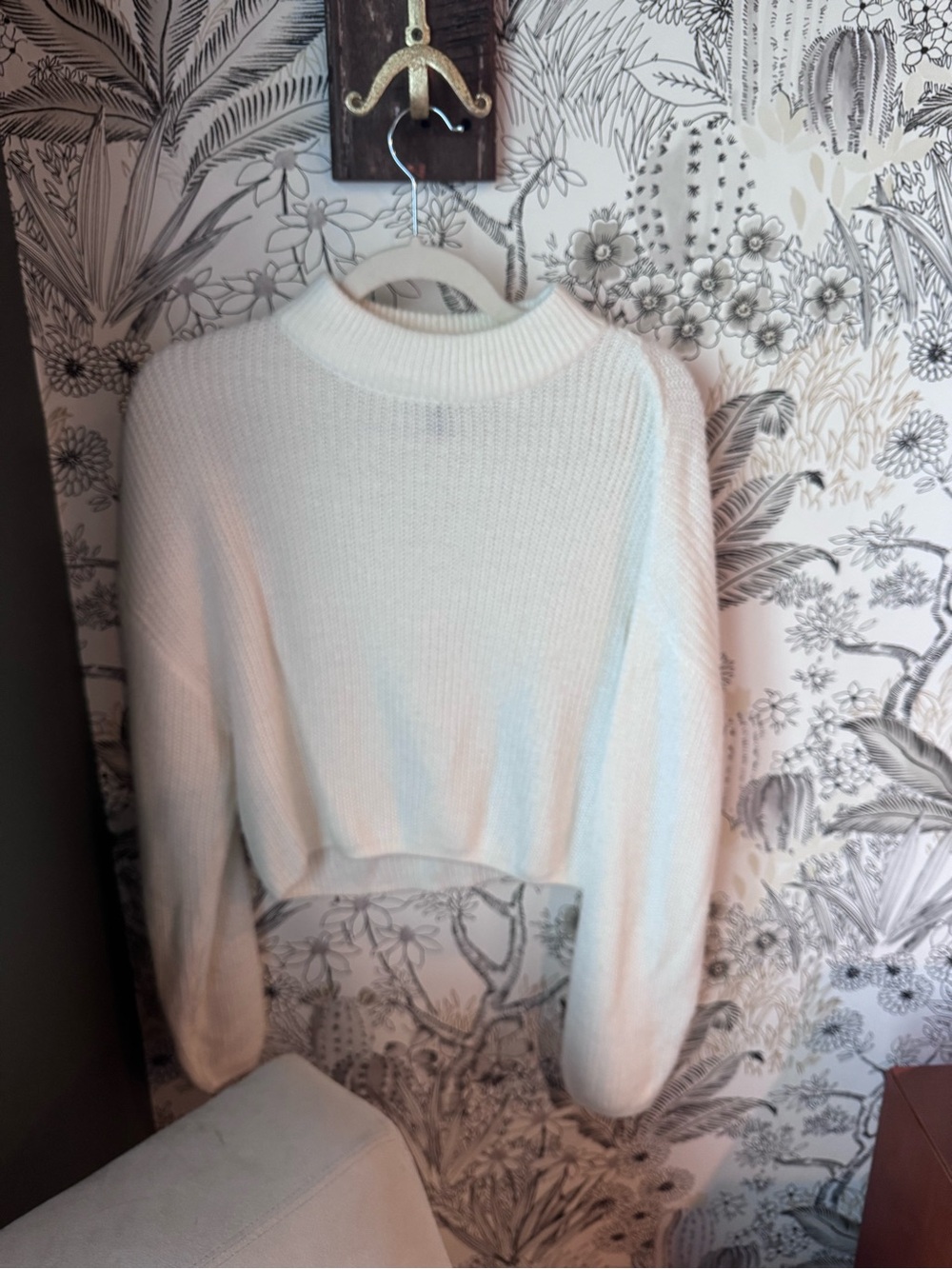 Divided Cream Cropped Crewneck Sweater